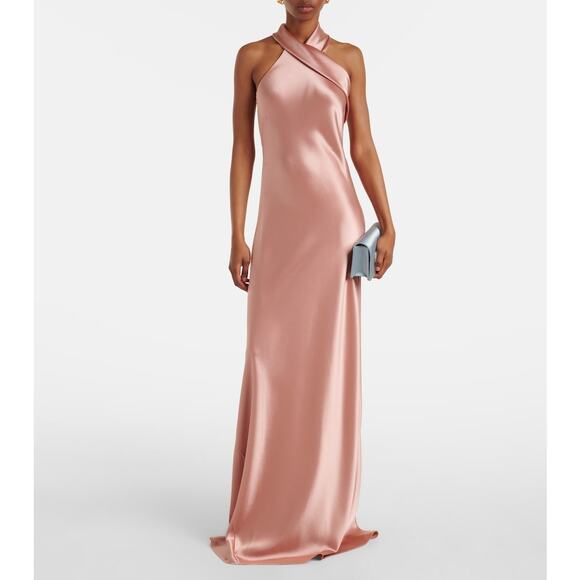 Galvan Londan Pandora "Rosetta" Rose Gold Satin Halter Dress Size FR 36 / US 4 - Picture 1 of 13